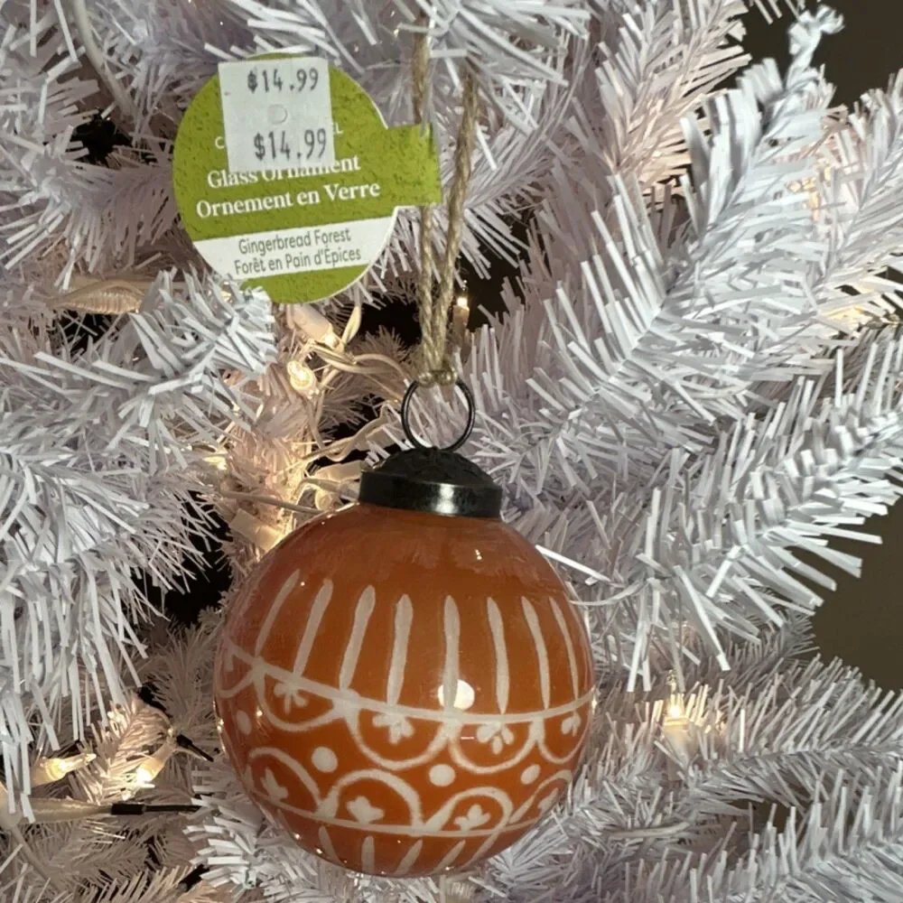 Gingerbread Forest Glass Round Ornament Brown White Christmas Holiday